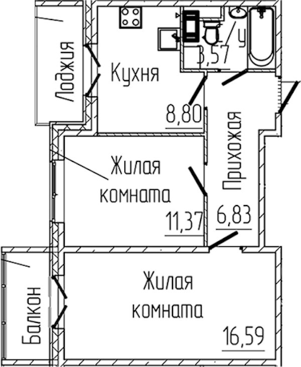 2-комнатная квартира 50.12 м², 4/8 эт., ЖК «SERTOLOVO PARK»